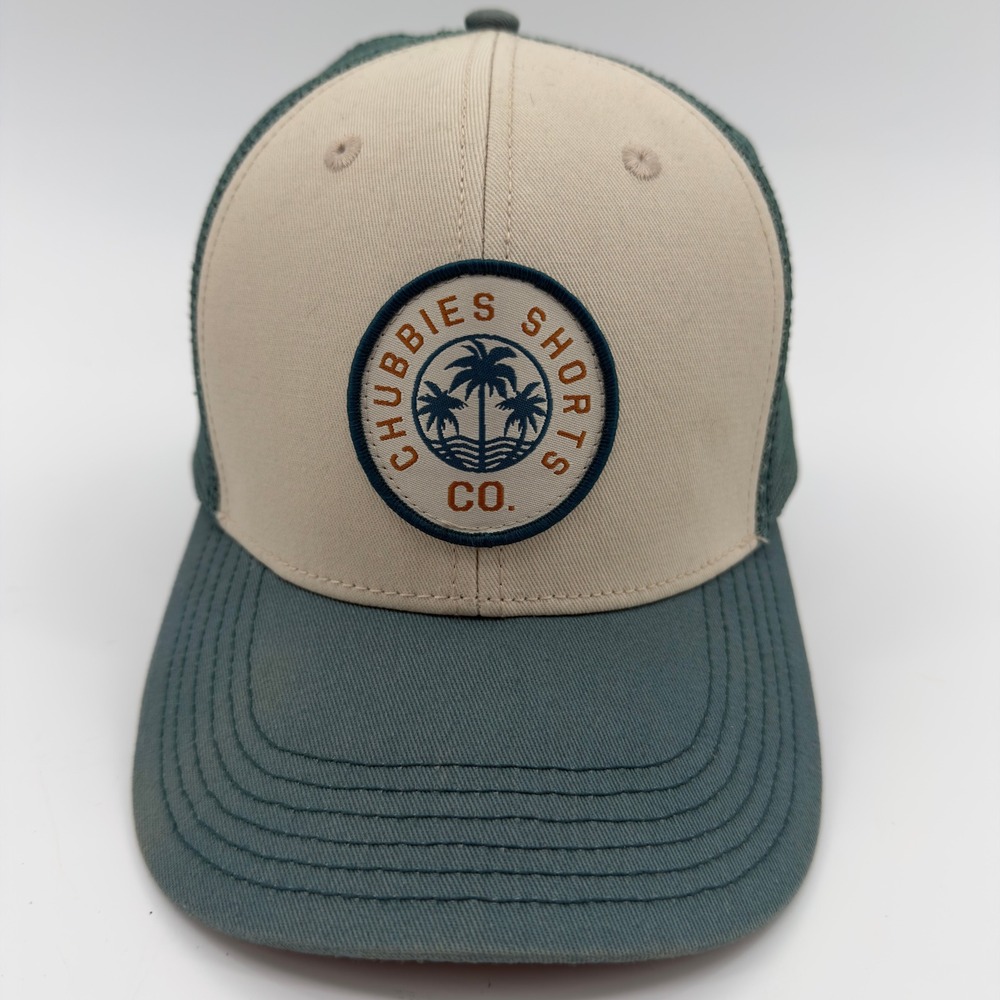 Chubbies Shorts Co. Trucker Hat Tan Green Palm Tree Logo Adjustable Snapback